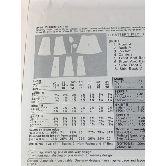 Butterick Misses Skirt Sewing Pattern sz 14 3496 - uncut - Picture 7 of 12